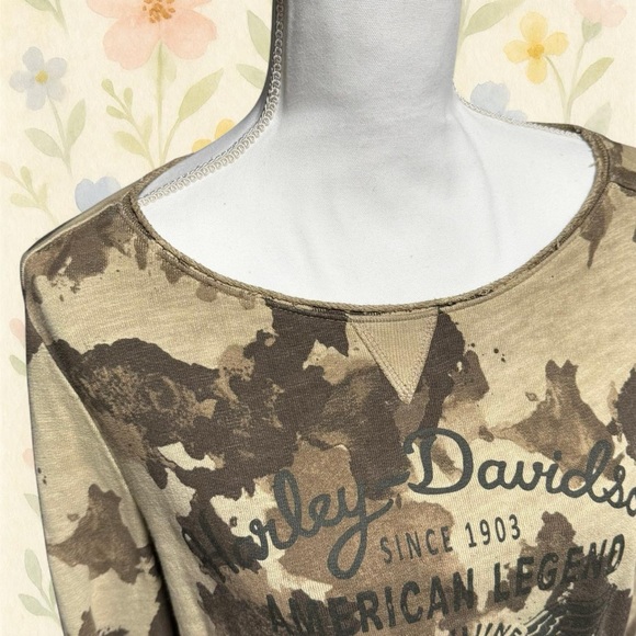 Harley Davidson Camo Sweatshirt Womens High Low Tunic Moto Grunge Top Small - Picture 2 of 8